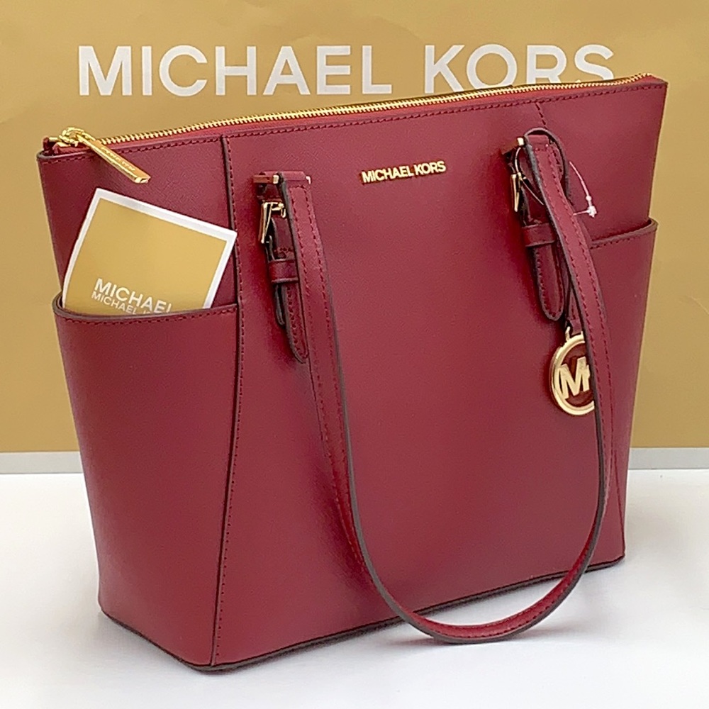 NWT MICHAEL KORS CHARLOTTE LARGE TOP ZIP TOTE DARK CHERRY COLOR - Picture 9 of 16